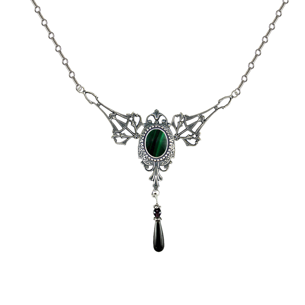 Sterling Silver Victorian Necklace With Malachite